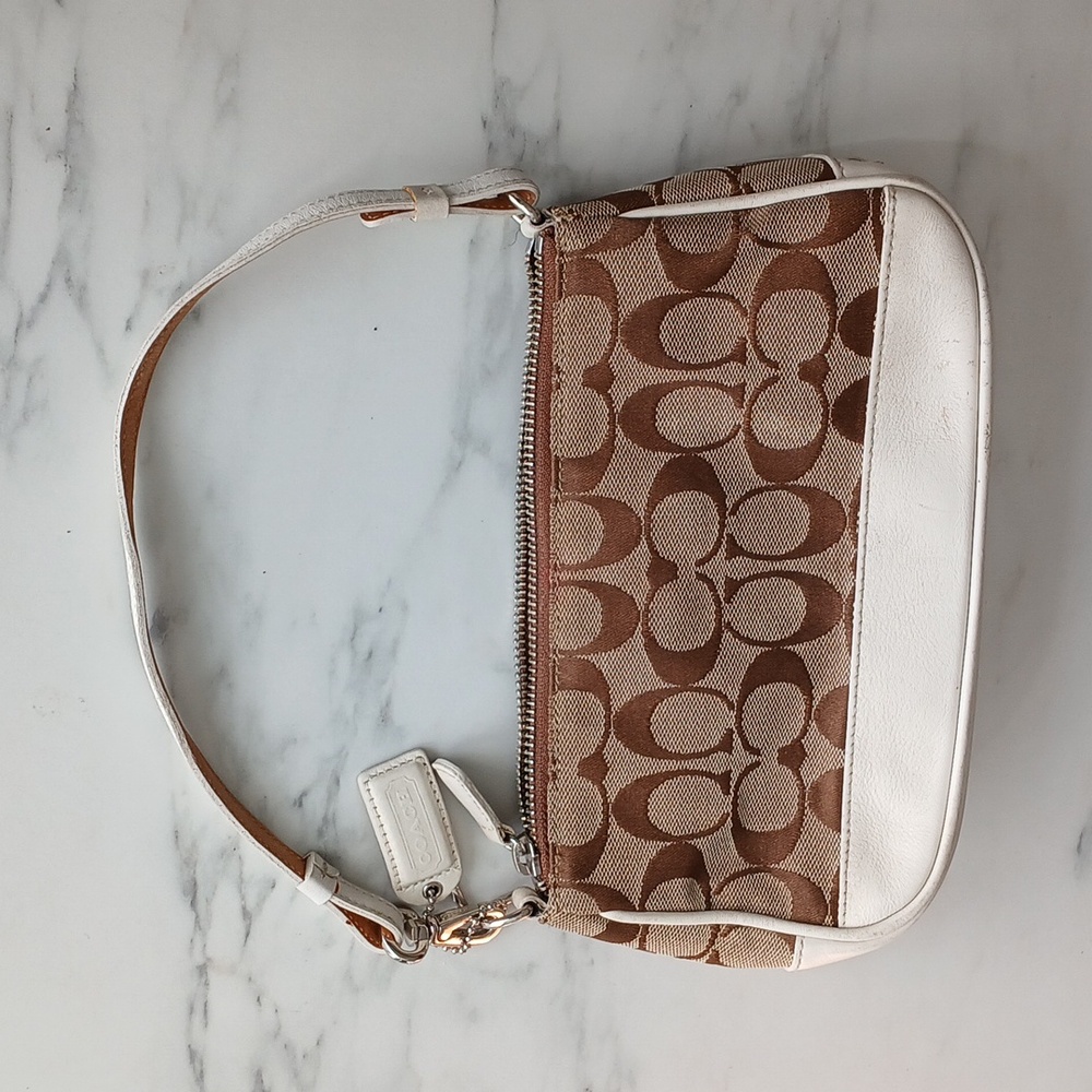 Vintage Y2K Coach Signature Demi Mini Bag in Canvas and White Leather
